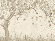 Фреска Ortograf Chinoiserie 33939 Фактура флок FLK Флизелин (4*3) Бежевый, Деревья/Цветы/Птицы-1