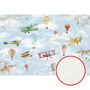 Фреска детская Ortograf Для самых маленьких 33690 Фактура флок FLK Флизелин (4*2,7) Голубой/Разноцветный, Воздушные шары/Самолеты