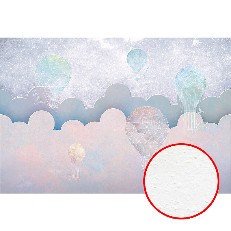 Фреска детская Ortograf Для самых маленьких 32961 Фактура бархат FX Флизелин (4*2,7) Сиреневый/Розовый, Облака/Воздушные шары 32961