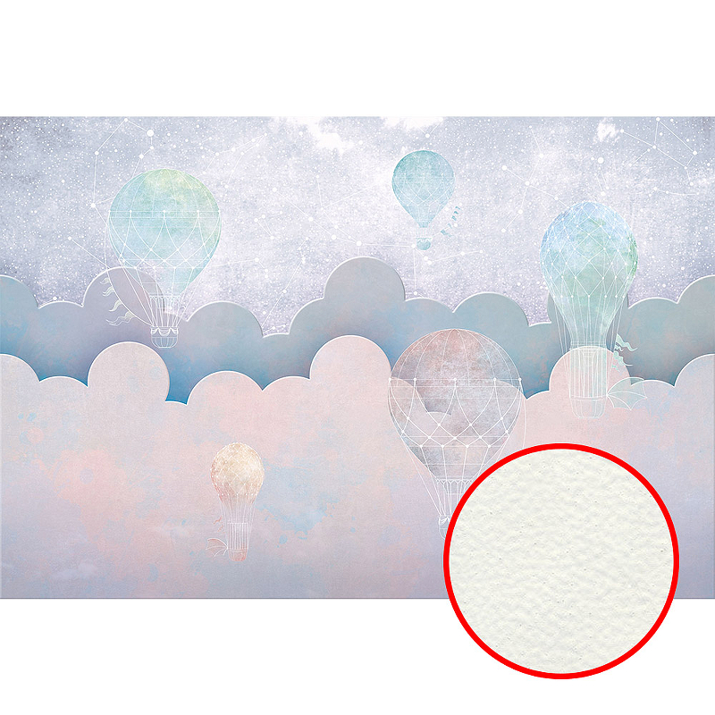 Фреска детская Ortograf Для самых маленьких 32961 Фактура флок FLK Флизелин (4*2,7) Сиреневый/Розовый, Облака/Воздушные шары