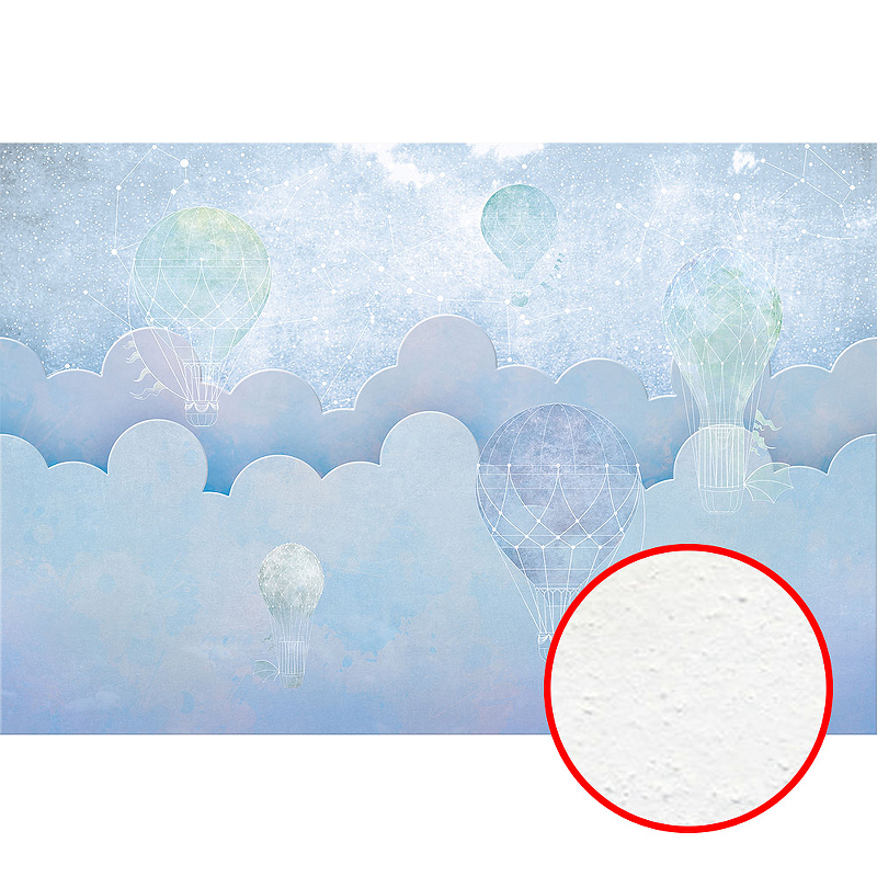 Фреска детская Ortograf Для самых маленьких 32962 Фактура бархат FX Флизелин (4*2,7) Голубой, Облака/Воздушные шары 32962