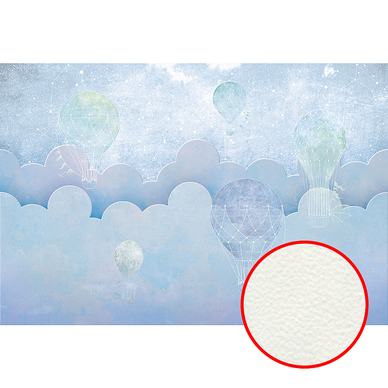 Фреска детская Ortograf Для самых маленьких 32962 Фактура флок FLK Флизелин (4*2,7) Голубой, Облака/Воздушные шары 32962