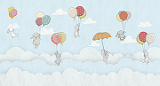 Фреска детская Ortograf Для самых маленьких 33709 Фактура флок FLK Флизелин (5*2,7) Голубой/Разноцветный, Животные/Воздушные шары/Облака-1