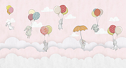 Фреска детская Ortograf Для самых маленьких 33710 Фактура бархат FX Флизелин (5*2,7) Розовый/Разноцветный, Животные/Воздушные шары/Облака-1