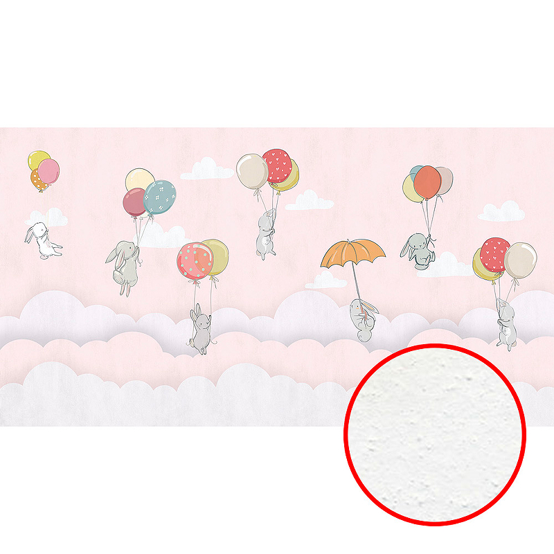 Фреска детская Ortograf Для самых маленьких 33710 Фактура бархат FX Флизелин (5*2,7) Розовый/Разноцветный, Животные/Воздушные шары/Облака