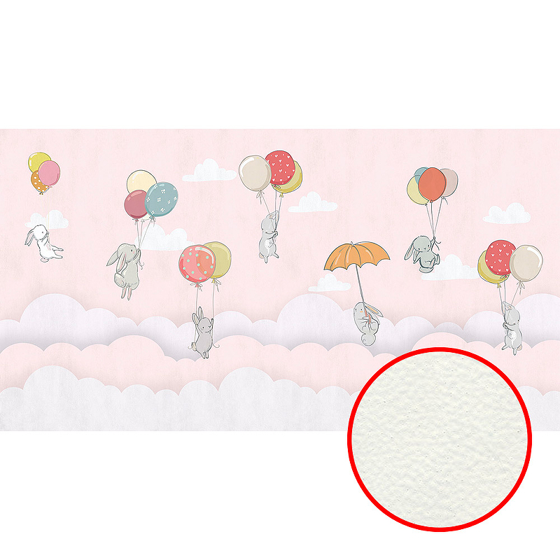 Фреска детская Ortograf Для самых маленьких 33710 Фактура флок FLK Флизелин (5*2,7) Розовый/Разноцветный, Животные/Воздушные шары/Облака