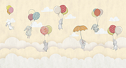 Фреска детская Ortograf Для самых маленьких 33711 Фактура флок FLK Флизелин (5*2,7) Бежевый/Разноцветный, Животные/Воздушные шары/Облака-1