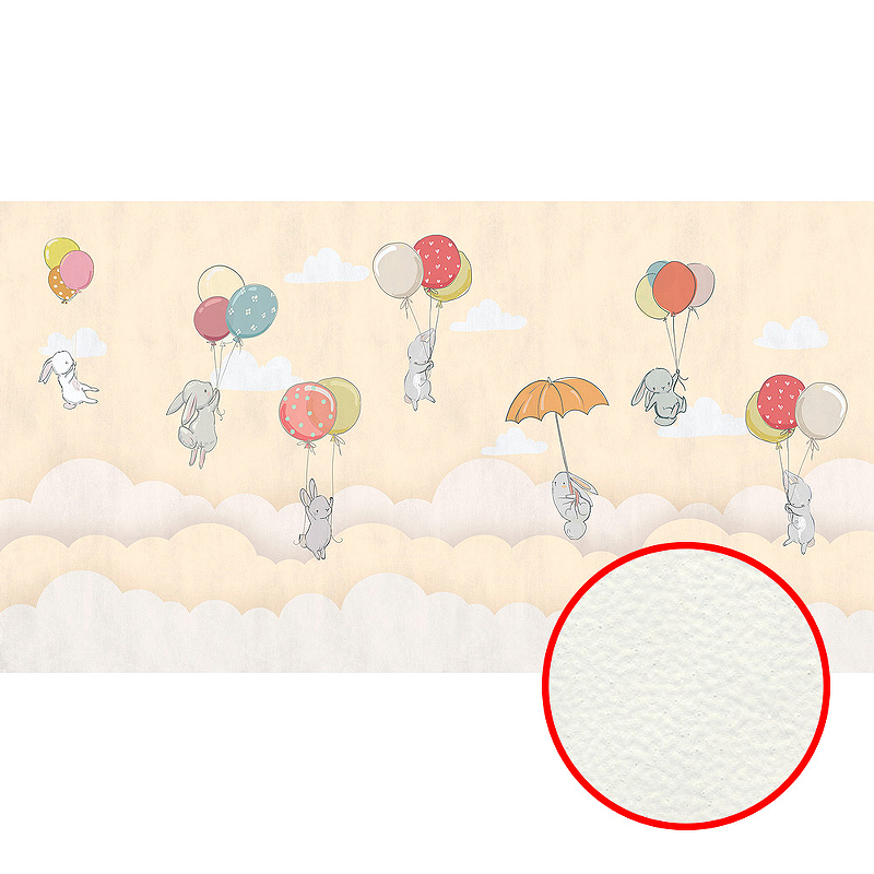 Фреска детская Ortograf Для самых маленьких 33711 Фактура флок FLK Флизелин (5*2,7) Бежевый/Разноцветный, Животные/Воздушные шары/Облака