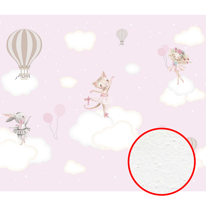 Фреска детская Ortograf Для самых маленьких 33737 Фактура бархат FX Флизелин (3,5*3) Розовый, Животные/Облака/Воздушные шары