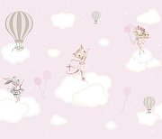 Фреска детская Ortograf Для самых маленьких 33737 Фактура флок FLK Флизелин (3,5*3) Розовый, Животные/Облака/Воздушные шары-1