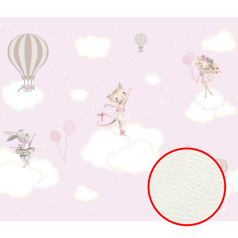 Фреска детская Ortograf Для самых маленьких 33737 Фактура флок FLK Флизелин (3,5*3) Розовый, Животные/Облака/Воздушные шары