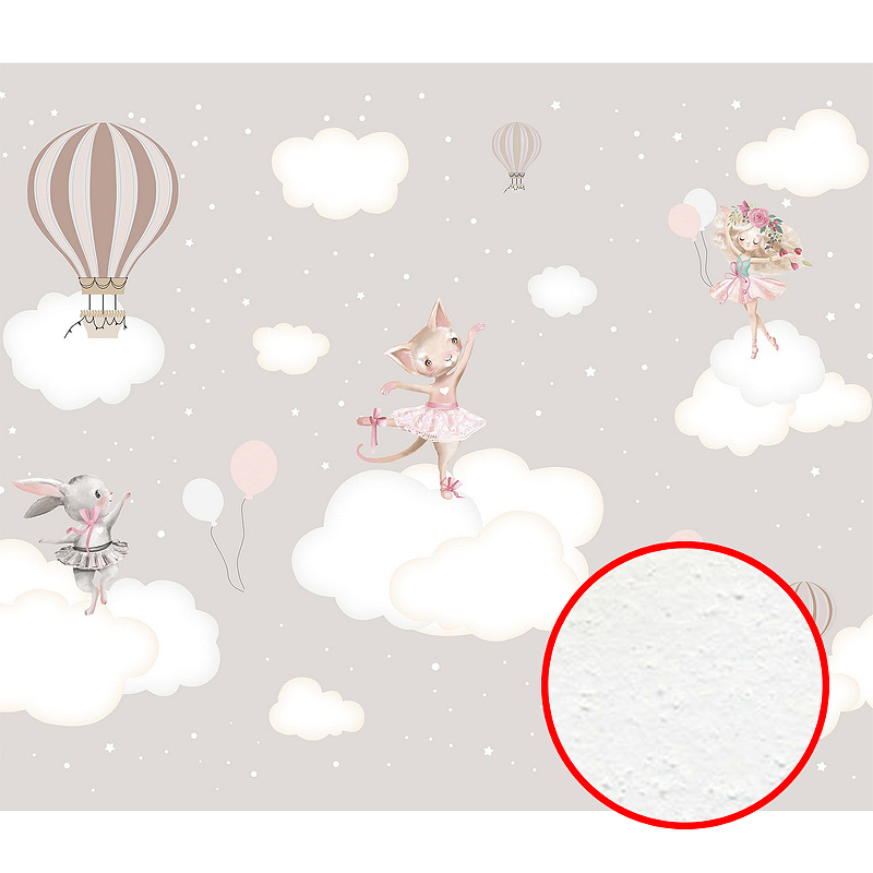 Фреска детская Ortograf Для самых маленьких 33738 Фактура бархат FX Флизелин (3,5*3) Серый, Животные/Облака/Воздушные шары