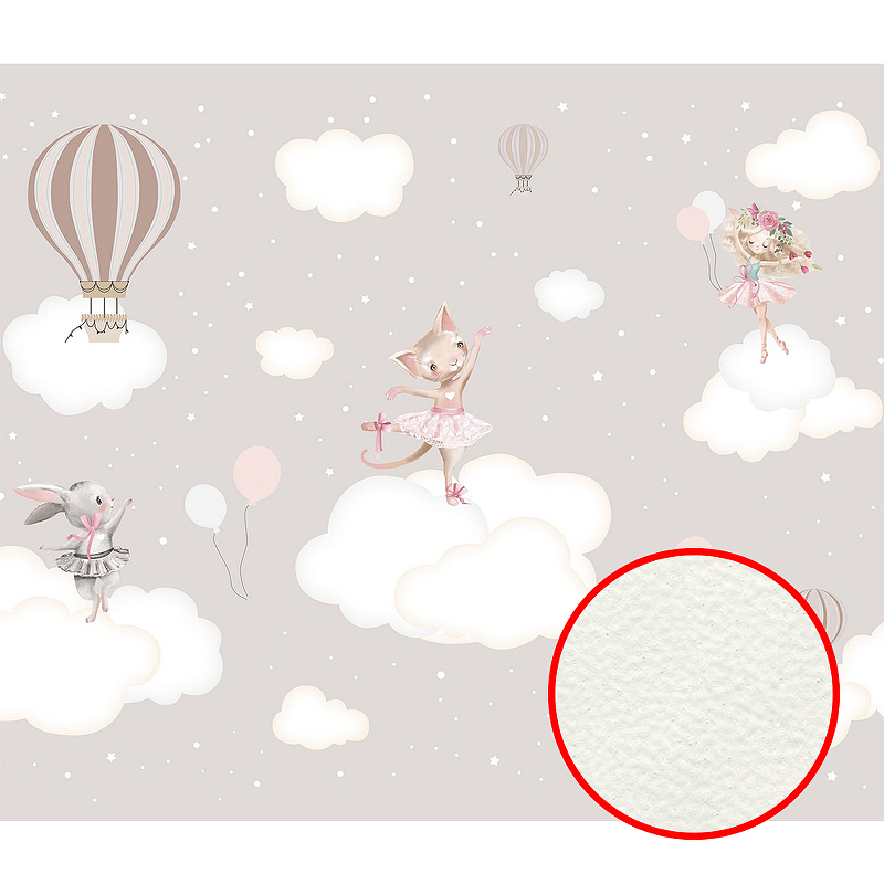 Фреска детская Ortograf Для самых маленьких 33738 Фактура флок FLK Флизелин (3,5*3) Серый, Животные/Облака/Воздушные шары