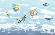 Фреска детская Ortograf Для самых маленьких 33716 Фактура бархат FX Флизелин (4,3*2,7) Голубой, Самолеты/Воздушные шары-1