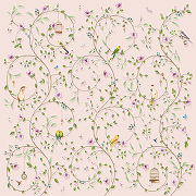 Фреска Ortograf Chinoiserie 33944 Фактура флок FLK Флизелин (3*3) Розовый/Зеленый, Цветы/Птицы-1