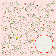 Фреска Ortograf Chinoiserie 33944 Фактура флок FLK Флизелин (3*3) Розовый/Зеленый, Цветы/Птицы