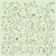 Фреска Ortograf Chinoiserie 33945 Фактура флок FLK Флизелин (3*3) Зеленый, Цветы/Птицы-1