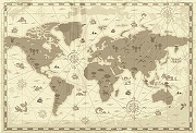 Фреска Ortograf Карты мира 4323 Фактура флок FLK Флизелин (4*2,7) Бежевый, Карты-1