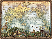 Фреска Ortograf Карты мира 6750 Фактура флок FLK Флизелин (3,6*2,7) Бежевый/Разноцветный, Карты/Животные-1