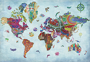 Фреска Ortograf Карты мира 7044 Фактура флок FLK Флизелин (3,9*2,7) Голубой/Разноцветный, Карты-1