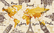 Фреска Ortograf Карты мира 21018 Фактура флок FLK Флизелин (4,4*2,7) Бежевый/Желтый, Карты-1