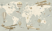 Фреска Ortograf Карты мира 33457 Фактура бархат FX Флизелин (4,5*2,7) Серый/Бежевый, Воздушные шары/Самолеты/Карты-1
