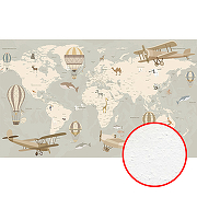 Фреска Ortograf Карты мира 33457 Фактура бархат FX Флизелин (4,5*2,7) Серый/Бежевый, Воздушные шары/Самолеты/Карты
