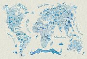Фреска Ortograf Карты мира 33516 Фактура флок FLK Флизелин (4*2,7) Белый/Голубой, Карты-1