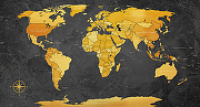 Фреска Ortograf Карты мира 33517 Фактура флок FLK Флизелин (5*2,7) Черный/Желтый, Карты-1