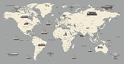 Фреска Ortograf Карты мира 33548 Фактура бархат FX Флизелин (5,2*2,7) Серый, Карты/Корабли-1