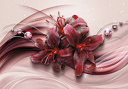 Фреска Ortograf 3D 6707 Фактура флок FLK Флизелин (3,9*2,7) Красный/Розовый, Цветы/Абстракция-1