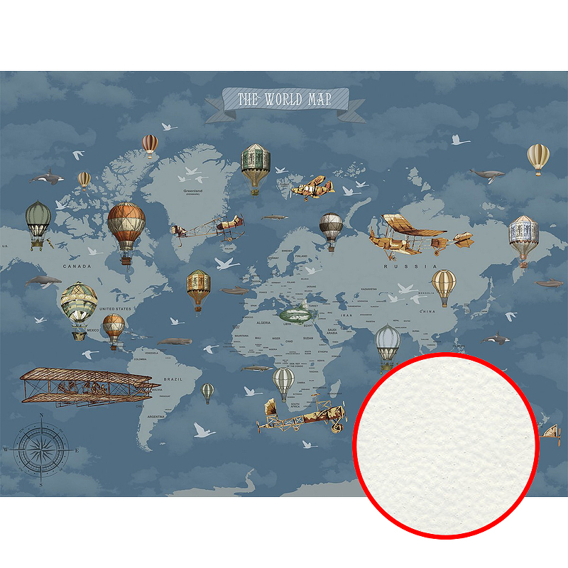 Фреска Ortograf Карты мира 33314 Фактура флок FLK Флизелин (3,6*2,7) Синий, Воздушные шары/Самолеты/Карты 33314
