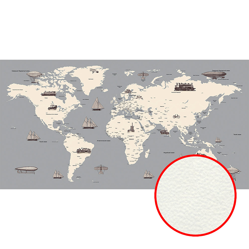 Фреска Ortograf Карты мира 33548 Фактура флок FLK Флизелин (5,2*2,7) Серый, Карты/Корабли 33548