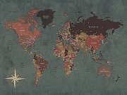 Фреска Ortograf Карты мира 33316 Фактура флок FLK Флизелин (3,6*2,7) Бирюзовый/Коричневый, Карты-1