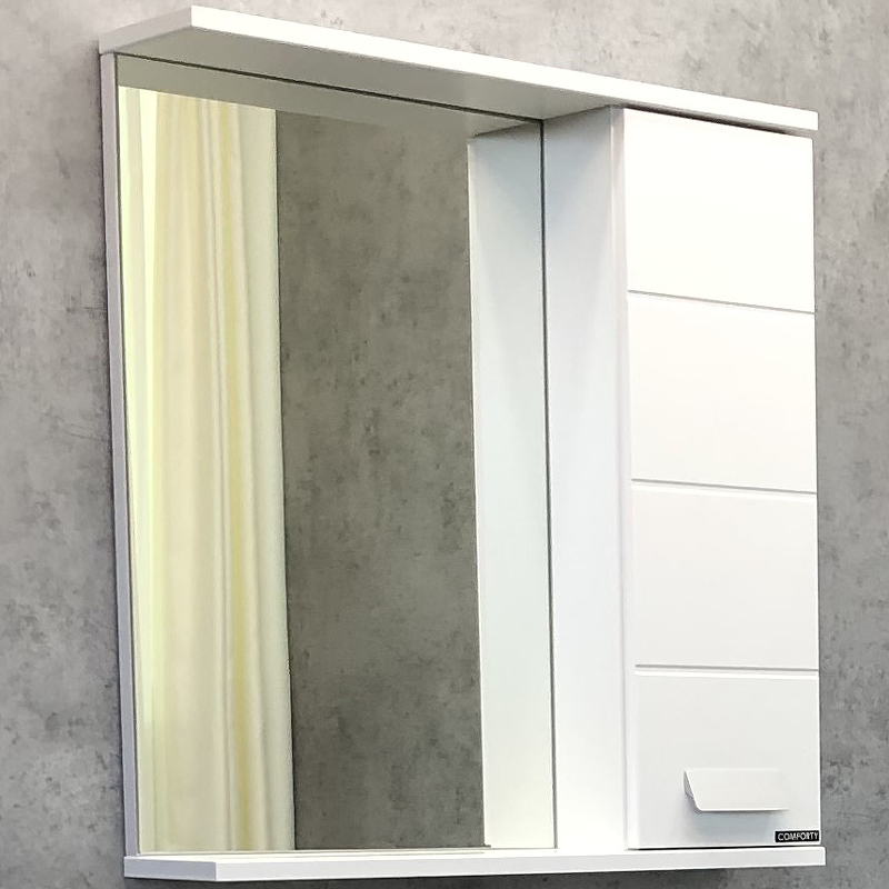 зеркало со шкафом comforty модена м 75 00 00001640 с подсветкой белое матовое Зеркало со шкафом Comforty Модена М-60 00-00001639 Белое матовое