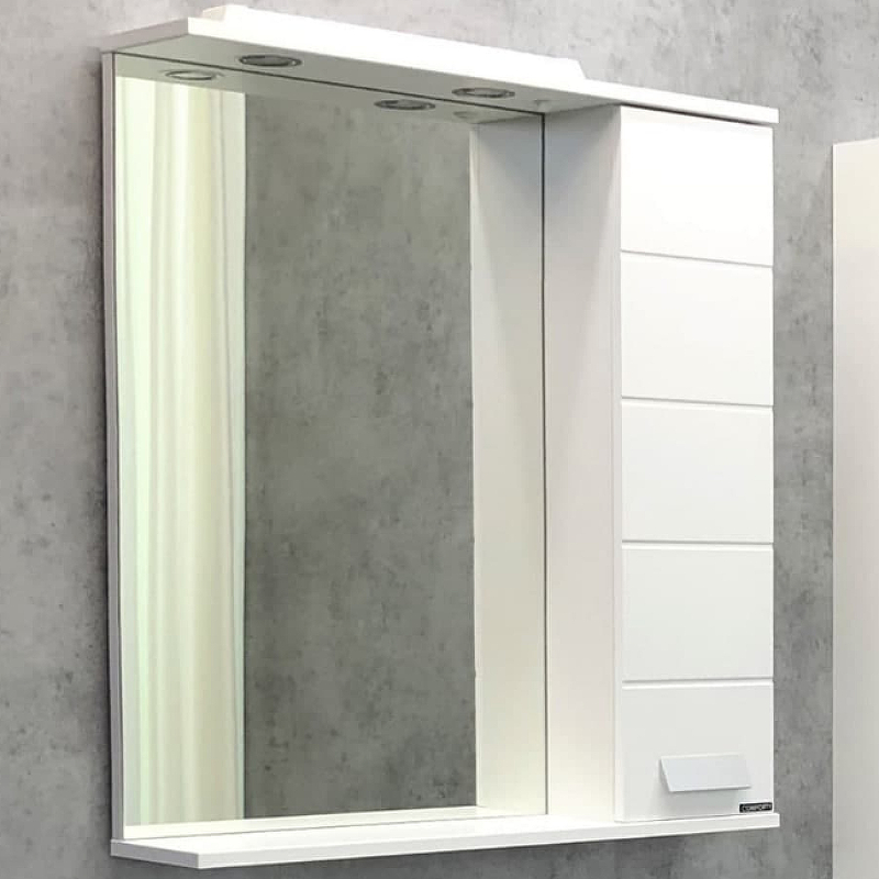 Зеркало со шкафом Comforty Модена М-75 00-00001640 с подсветкой Белое матовое зеркало aquanet модена 75 198492 с подсветкой белое