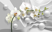 Фреска Ortograf 3D 6709 Фактура бархат FX Флизелин (4,3*2,7) Серый/Белый, Цветы/Абстракция-1
