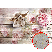 Фреска Ortograf 3D 6649 Фактура бархат золото FX-G Флизелин (4*2,8) Бежевый/Розовый, Цветы/Ангелы