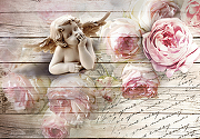 Фреска Ortograf 3D 6649 Фактура бархат серебро FX-S Флизелин (4*2,8) Бежевый/Розовый, Цветы/Ангелы-1
