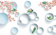Фреска Ortograf 3D 30739 Фактура бархат FX Флизелин (4,3*2,7) Белый/Розовый/Голубой, Цветы/Птицы/Абстракция-1