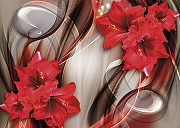 Фреска Ortograf 3D 6715 Фактура флок FLK Флизелин (3,8*2,7) Серебряный/Красный, Цветы/Абстракция-1
