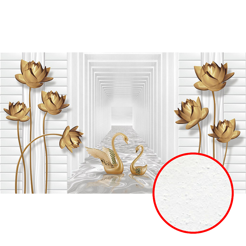 Фреска Ortograf 3D 21070 Фактура бархат FX Флизелин (4,7*2,7) Белый/Золото, Цветы/Птицы/Абстракция