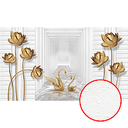 Фреска Ortograf 3D 21070 Фактура бархат FX Флизелин (4,7*2,7) Белый/Золото, Цветы/Птицы/Абстракция