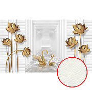 Фреска Ortograf 3D 21070 Фактура флок FLK Флизелин (4,7*2,7) Белый/Золото, Цветы/Птицы/Абстракция