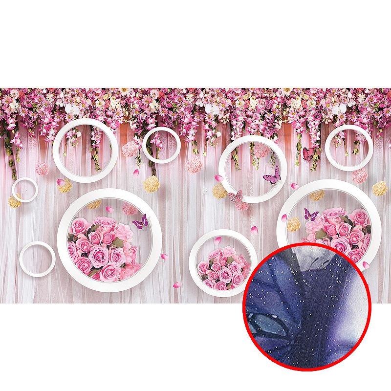 Фреска Ortograf 3D 30740 Фактура бархат серебро FX-S Флизелин (4,9*2,7) Розовый, Цветы/Абстракция