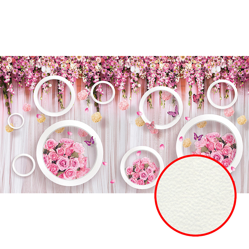 Фреска Ortograf 3D 30740 Фактура флок FLK Флизелин (4,9*2,7) Розовый, Цветы/Абстракция