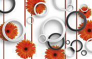 Фреска Ortograf 3D 30742 Фактура флок FLK Флизелин (4,2*2,7) Белый/Оранжевый/Черный, Цветы/Абстракция-1