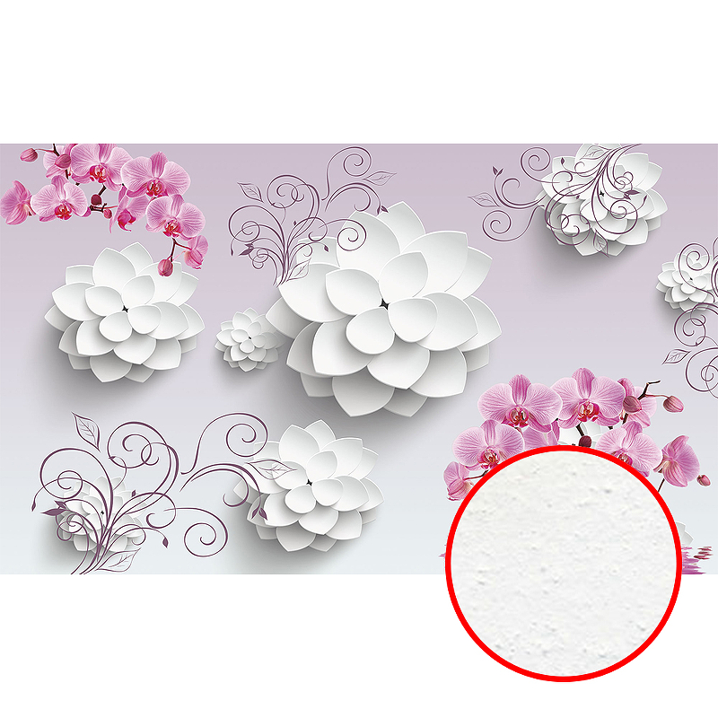Фреска Ortograf 3D 33082 Фактура бархат FX Флизелин (4,5*2,7) Сиреневый/Белый/Розовый, Цветы/Абстракция 33082