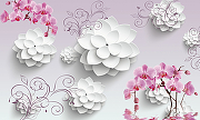 Фреска Ortograf 3D 33082 Фактура бархат FX Флизелин (4,5*2,7) Сиреневый/Белый/Розовый, Цветы/Абстракция-1