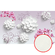 Фреска Ortograf 3D 33082 Фактура флок FLK Флизелин (4,5*2,7) Сиреневый/Белый/Розовый, Цветы/Абстракция